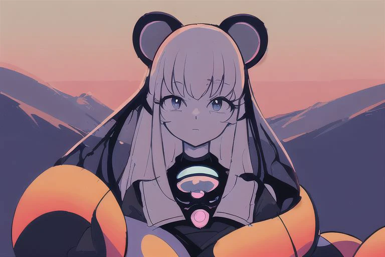 anime girl with a bear ears and a black and orange outfit