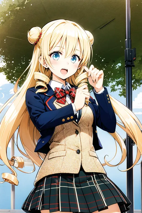 anime girl in school uniform holding a pole with her hand