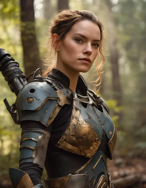 a close up of a woman in armor holding a sword