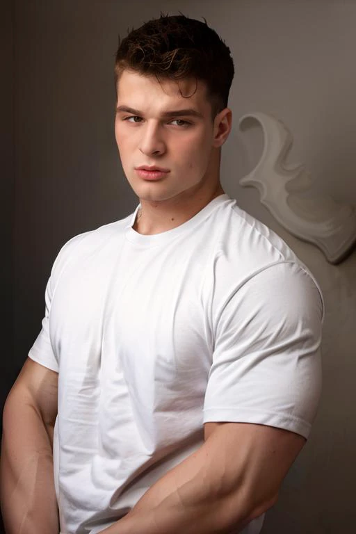 a close up of a man in a white shirt posing for a picture