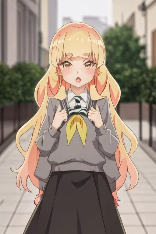 best quality, masterpiece, highres, solo, {shiraki_hime_watashinoyuriwaoshigotodesu:1.15}, blonde_hair, long_hair, bangs, thick_eyebrows, yellow_eyes, blunt_bangs, blush, open_mouth, 1girl, anime_coloring, blurry, blurry_background, close-up, parody, looki...