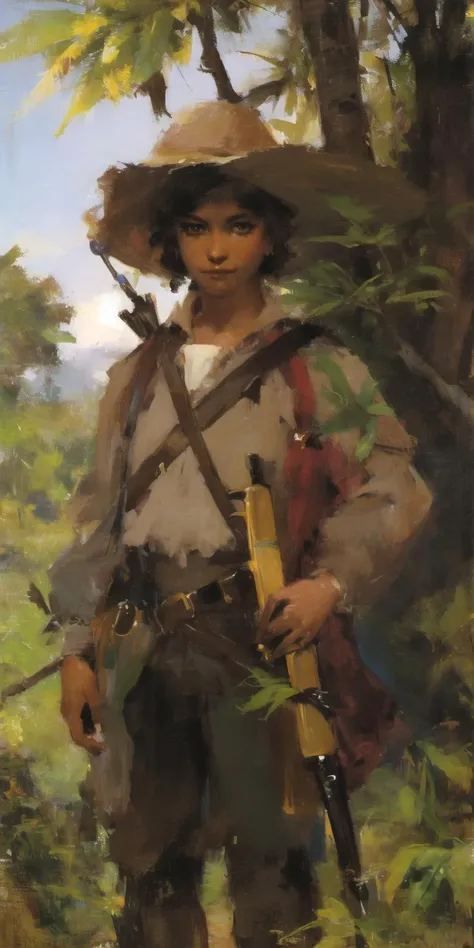 absurdres, highres, ultra detailed,8k,solo,highres,jungle,British colonists,european,holding weapon, 
girl,18th expedition,high detail eyes,solo,  looking at viewer,hight detail eyes,
<lora:bouguereau:0.5> <lora:GoodHands-vanilla:0.5>