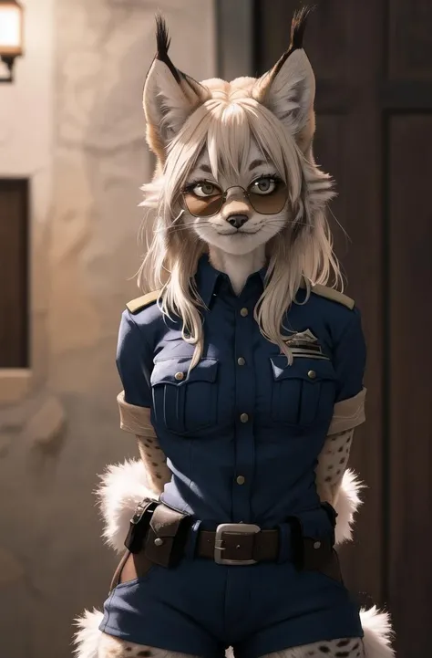 a woman in a costume with a cat head and glasses