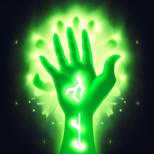 a close up of a person's hand with a glowing green light