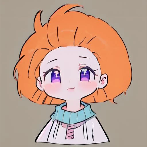 azhiichigo style, big eyes, thick lines, cute,(disheveled hair),[orange hair:purple buttom hair:0.8],forehead,zoe,long hair,multicolored hair,blue and purple  eyes,1girl,upper body, smile,