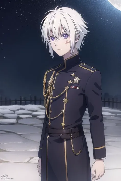 allenwalker, <lora:allen walker hallow s1-lora-nochekaiser:1>,
allen walker, (purple eyes:1.1), white hair, male focus, scar, facial mark,
BREAK uniform, military, military uniform,
BREAK outdoors, city, starry sky, night, moon,
BREAK looking at viewer, (c...