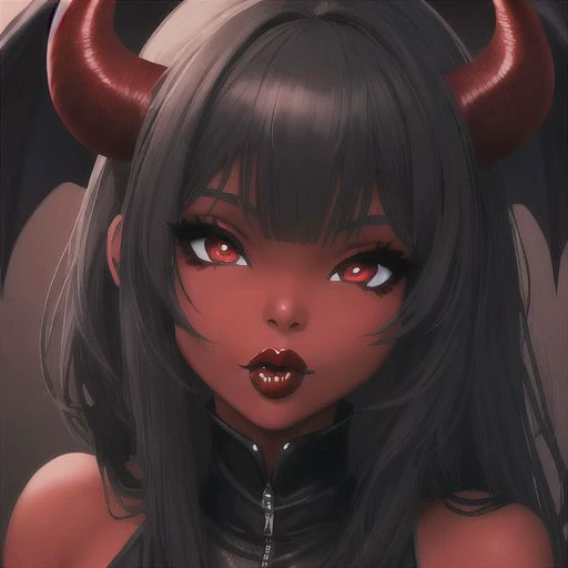 a close up of a woman with horns and a black dress