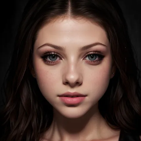 a close up of a woman with long hair and a black top