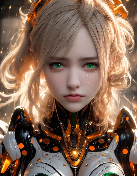 (dramatic, gritty, intense:1.4),masterpiece, best quality, 32k uhd, insane details, intricate details, hyperdetailed, hyper quality, high detail, ultra detailed, Masterpiece, (Black eyes:1.1)
An angel-faced female robot, Have tears in ones eyes, wailcry...