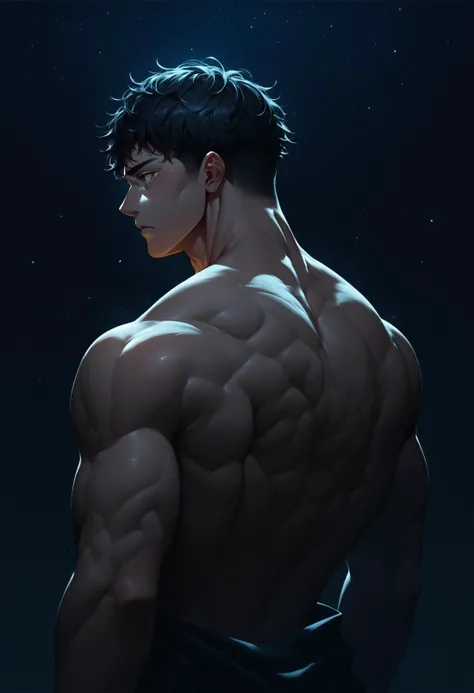 score_9, score_8_up, score_7_up, source_anime, night, (dark environment), 1boy, solo, muscular, from behind, upper body, muscula...