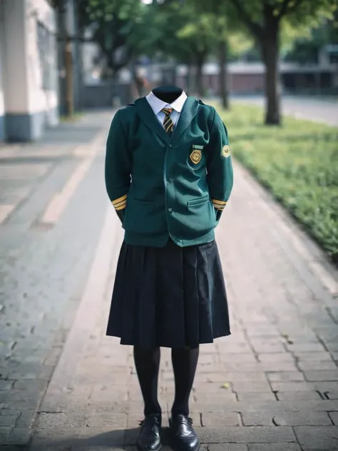 cinematic photo <lora:xl_invisible person-000022:1>,invisible person,school uniform,, masterpiece,best quality . 35mm photograph...