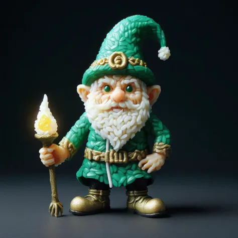 hyper detailed masterpiece, dynamic, awesome quality,styr2 gnome, small humanoid creature, beard, hat, green clothing, 0.3:gold trim, buckled shoes and stockings, mischievous expression, pot of gold,  short stature, 2 feet tall, tricky, mischievous, occult...