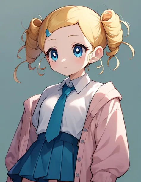 anime girl with blonde hair and blue eyes wearing a school uniform