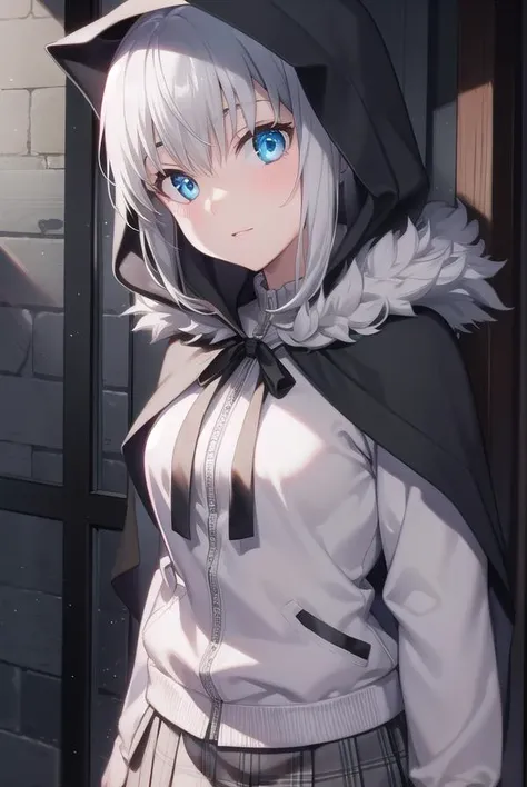 fgogray, <lora:gray-lora-nochekaiser:1>,
gray, blue eyes, short hair, grey hair, ahoge,
BREAK black cape, black footwear, black ribbon, black shirt, black thighhighs, cape, grey skirt, hood, long sleeves, miniskirt, plaid, plaid skirt, pleated skirt, ribbo...