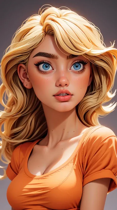 <lora:edgDutchDollLikeness:1>, edgnd_woman, blonde hair, very short hair, orange tshirt, perfect hands, photo, realistic, hypernaturally, expressive eyes, dimension, art art, bohemian, aesthetic, lineout, high quality, work of art, hyper-detailing., ISO 30...