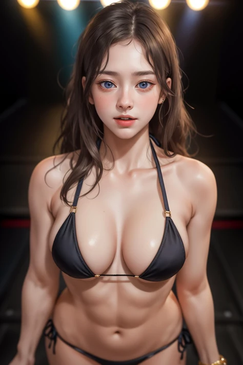 highres,absurdres,masterpiece,best quality,original,extremely detailed CG,extremely detailed wallpaper,perfect lighting,standing on the stage,blurry background,looking at viewer,from above,bikini,
<lora:edgArgentina_Doll_Likeness:0.8>,beautiful edgArg_woma...