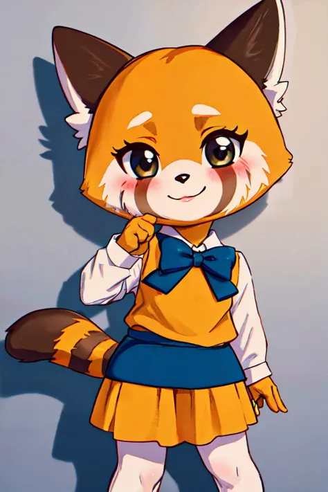 Retsuko, animal ears,body fur,tail,
(best quality, masterpiece, RAW photo,ultra-detailed:1.2), <lyco:GoodHands-beta2:1.0>,1girl,solo,looking at viewer,smile <lyco:Retsuko:1.0> formal, mini skirt,