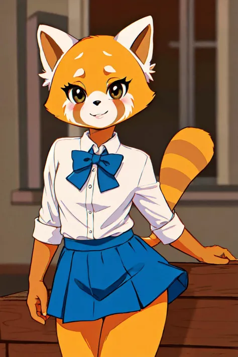 Retsuko, animal ears,body fur,tail,
(best quality, masterpiece, RAW photo,ultra-detailed:1.2), <lyco:GoodHands-beta2:1.0>,1girl,solo,looking at viewer,smile <lyco:Retsuko:1.0> formal, mini skirt,