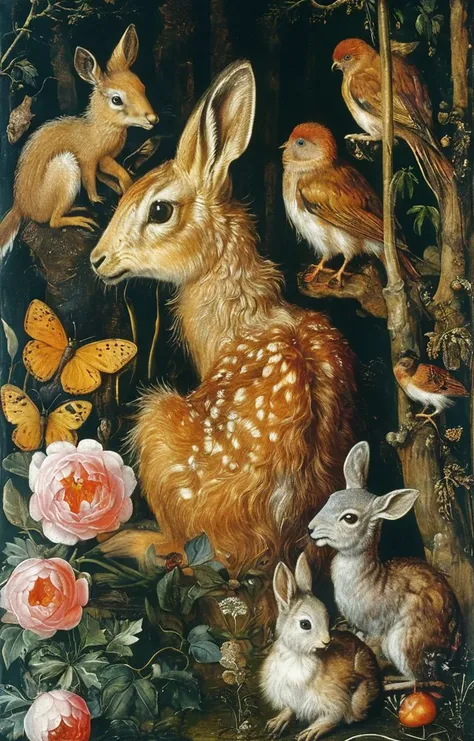 masterpiece,best quality,<lora:tbh183-sdxl:0.8>,illustration,style of Albrecht Durer, animals