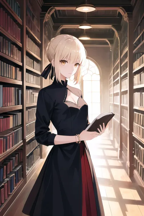 (high quality, high resolution:1.3), 4k, masterpiece, detailed background, library, rows of books, quiet reading areas, knowledge ,
BREAK 
<lora:Saber_Alter-12:0.7>  Saber_Alter, Velvet wrap dress, diamond bracelet, suede pumps, satin clutch , standing, up...