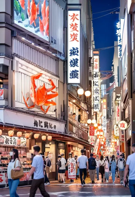 people walking down a busy street in a city at night