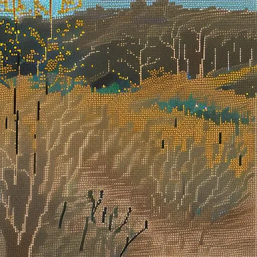 pixelart, golden gorse bushes covering a heathland with yellow flowers <hypernet:stipple-weave-1-1:1>