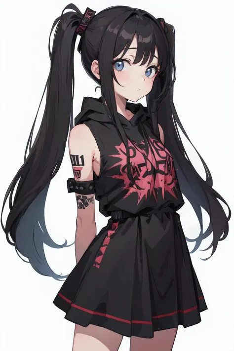 a girl with long black hair and a black dress