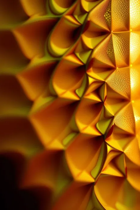 art by Will Murai  Honeycomb Geometry: Highlight the precision and symmetry of a honeycomb cell, a testament to the genius of natures architecture. (close-up, natural, golden tones)   close up, macro photography  on balck velwet background,8k, ultrasharp, ...