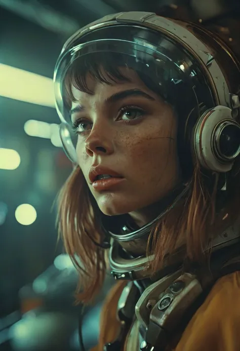 a woman in a space suit with headphones on