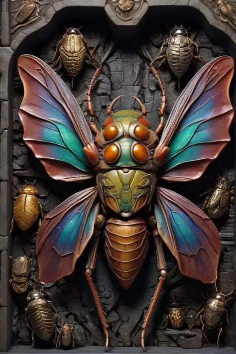 (Ultra realistic, intricate, Ultra high resolution masterpiece), (Amazing colorful Molding art), (Insectoid species:1.5), (A Dwarven Forge), (Cinematic lighting, shiny, intricate details, patchwork), (High quality, Highly detailed, Sharp focus, 8K UHD, mas...