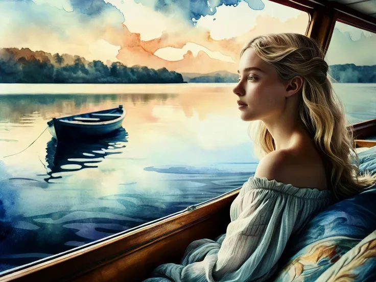 masterpiece, 

(Lost in the dreamscape) (Navigating the realm of dreams) (Whimsically artistic) 

closeup of blonde woman reclining, view out window of boat on water,

Soft watercolour, fantasy style,

<lora:RMSDXL_Enhance:1>,
<lora:add-detail-xl:0.8>,
<lo...