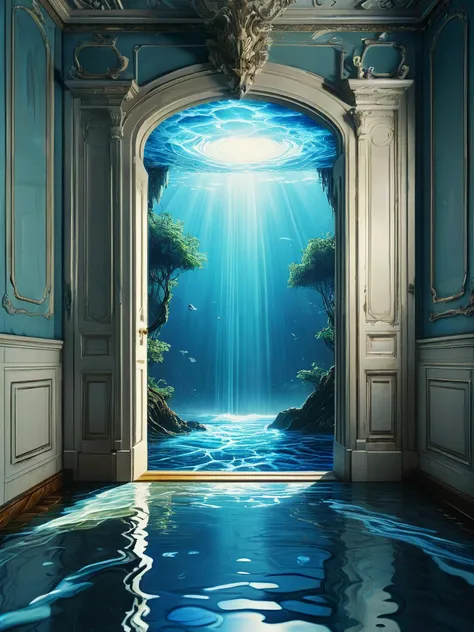 masterpiece, intricate detail, 8K, HDR, 

Water floods the room, bright and blue. It moves gently, washing through from the doorway as though it has every right to be there.

dreamlike fantasy art,

<lora:RMSDXL_Enhance:0.45>,
<lora:add-detail-xl:0.8>,
<lo...