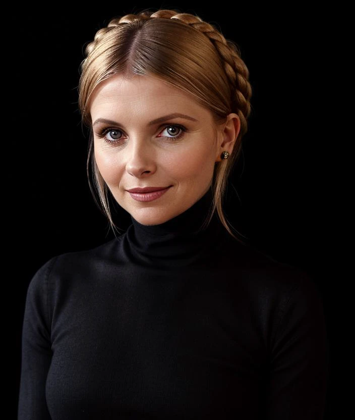 a close up of a woman with a braid in her hair