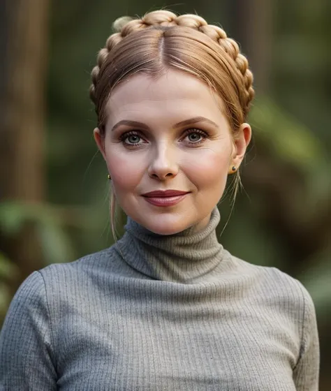 a close up of a woman with a braid in her hair