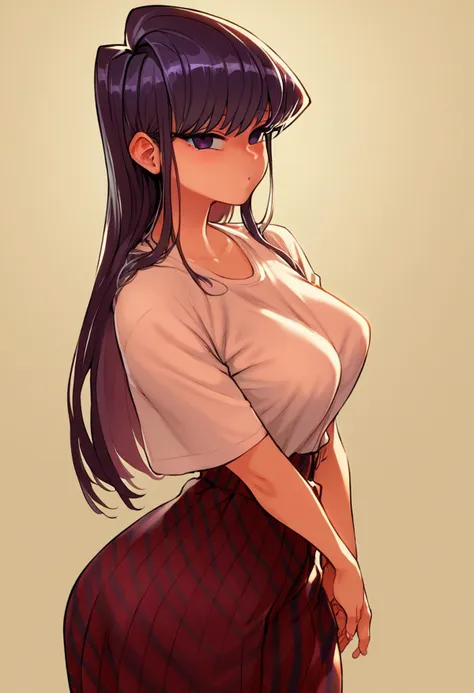 a cartoon girl with long hair and a skirt is posing