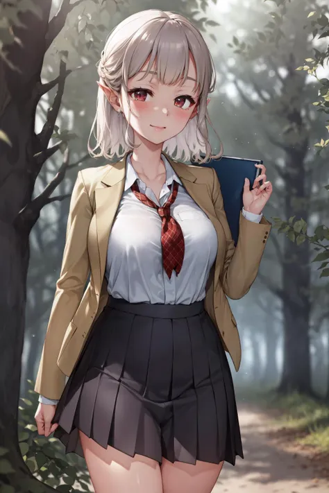 anime girl in school uniform holding a book and a book