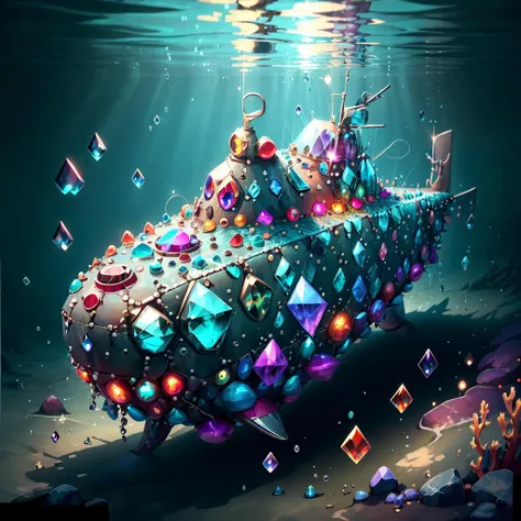 <lora:GemstoneAI-000012:1> GemstoneAI, submarine, underwater , colorful