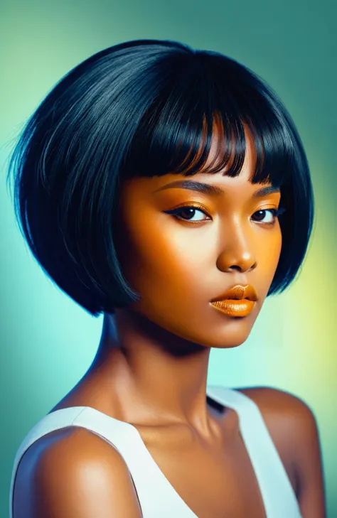 concept art abstract female portrait of a cute african, short hair, bob cut, 
sexy art,refined editorial photograph,real photo,8k,sharp high-quality photo, . digital artwork, illustrative, painterly, matte painting, highly detailed