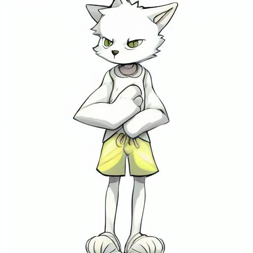 Solo, cute, Wolf, Furry, furry body, white shirt, yellow shorts, cute, 1boy, white fur, detailed, high quality