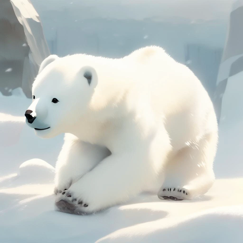 there is a polar bear that is sitting on the snow