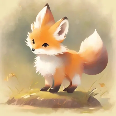 a close up of a painting of a fox on a hill