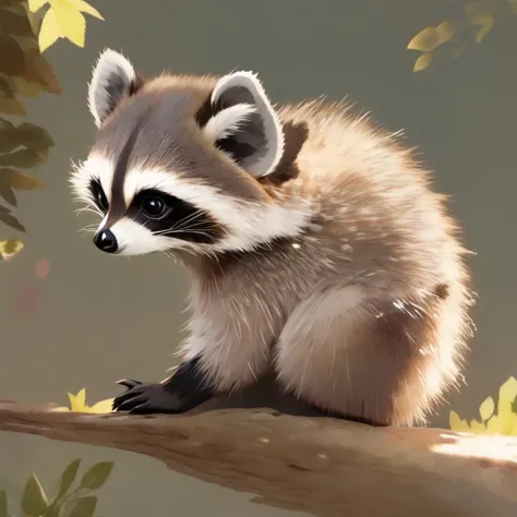 painting of a raccoon sitting on a branch in a tree