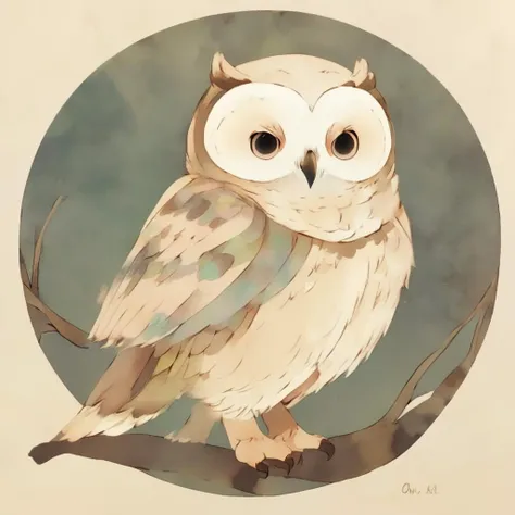 there is a painting of an owl sitting on a branch