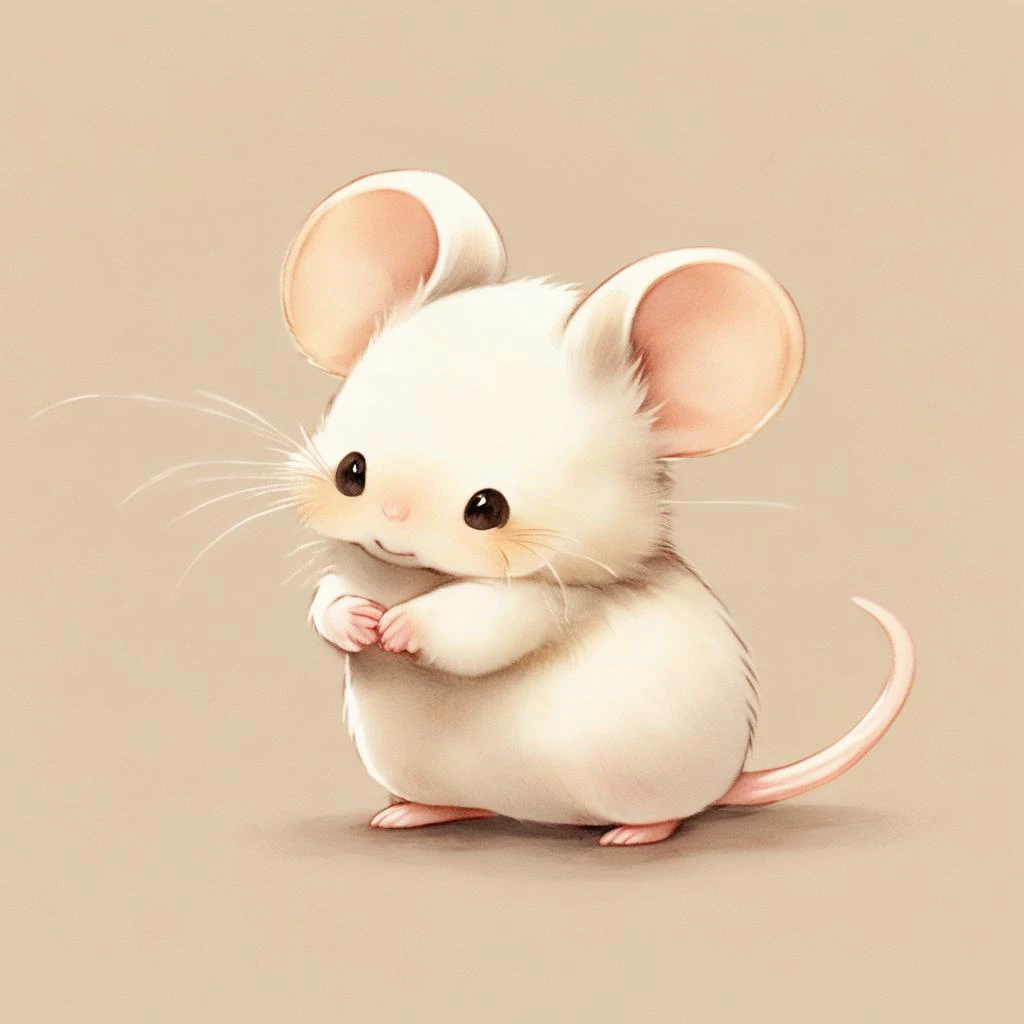 a white mouse sitting on its hind legs with its paws crossed