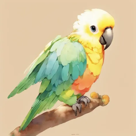 painting of a colorful bird sitting on a branch with a brown background