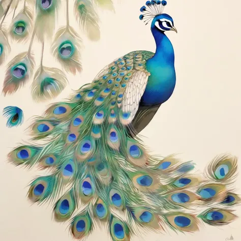 peacock with feathers on a branch of a tree