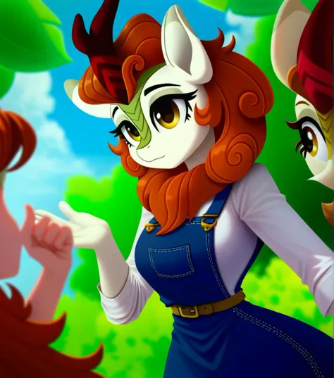 score_9_up, <lora:pony_qualityv4.0:2>, upper body, 1girl, human, autumn blaze, kirin, pinafore dress
, <lora:cooliehigh_5:1>, co...