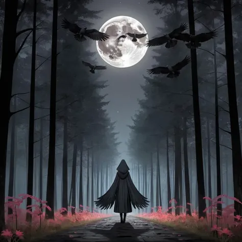 crow, cathedral, duskull, dusk, crows fall all over the ground, dark forest, 1girl, solo, spider lily, big full moon, symmetry, ghost, terrorism, 
best quality, high quality, highres, masterpiece, 
<lora:crow SDXL-000001:0.7>
<lora:SDXL Detail Tweaker XL ç...