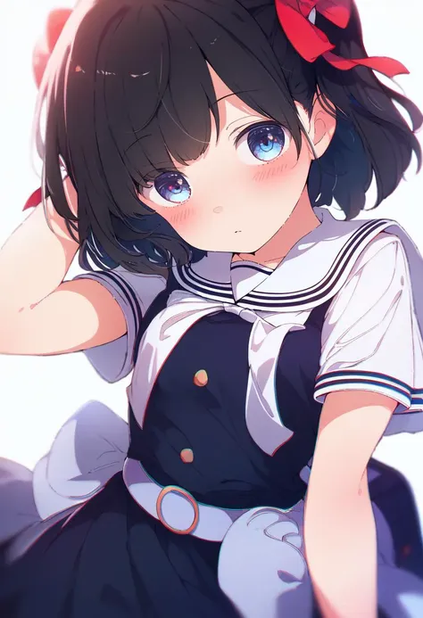 anime girl with black hair and blue eyes in a sailor outfit