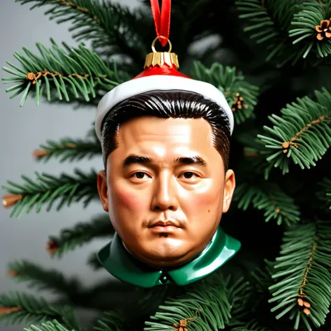 a close up of a christmas ornament of a man wearing a hat